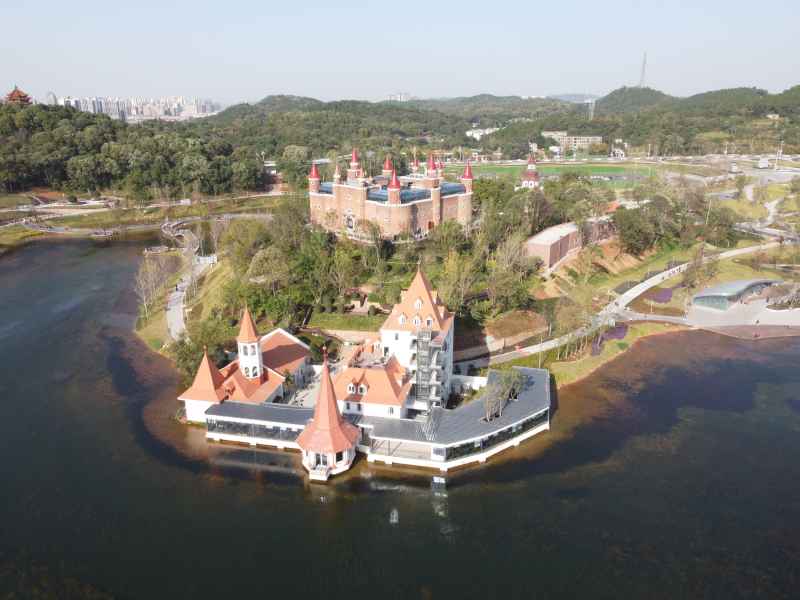 航拍德阳玄珠湖公园