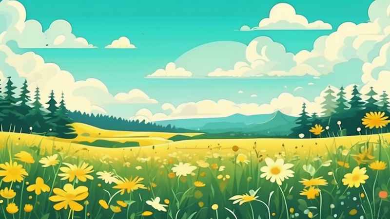 一幅草地的野花在地平线上 12