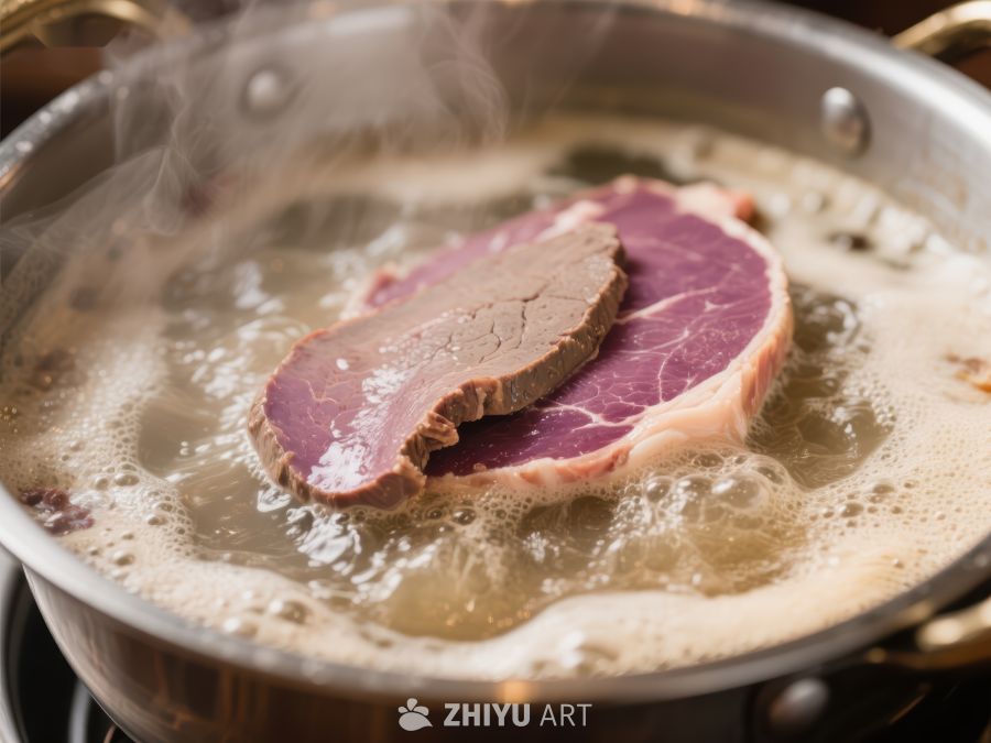 牛肉片在锅中煮沸 450