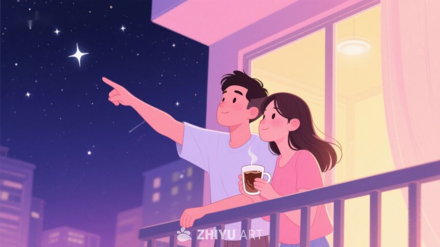 情侣阳台观星温馨时刻 259