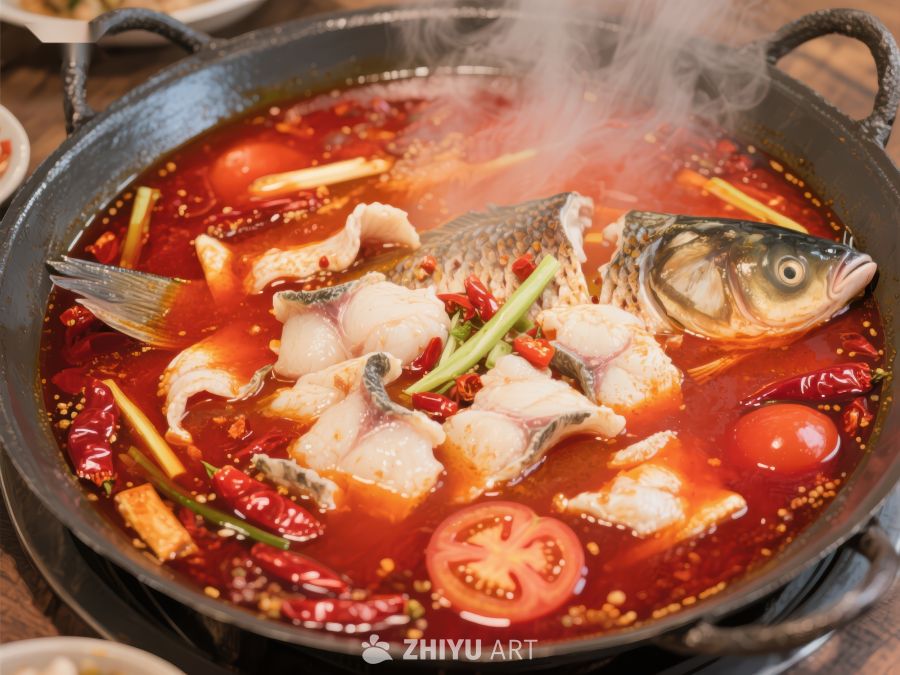 麻辣鱼火锅，热气腾腾的美味 419