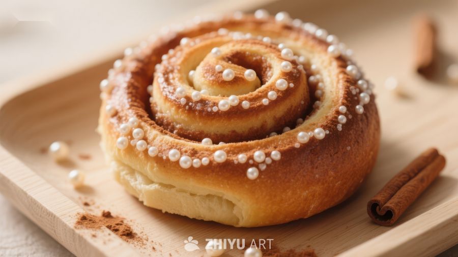 珍珠装饰的肉桂卷