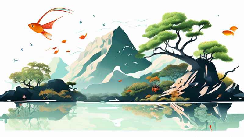 中国画园林植物水亭子插画 18