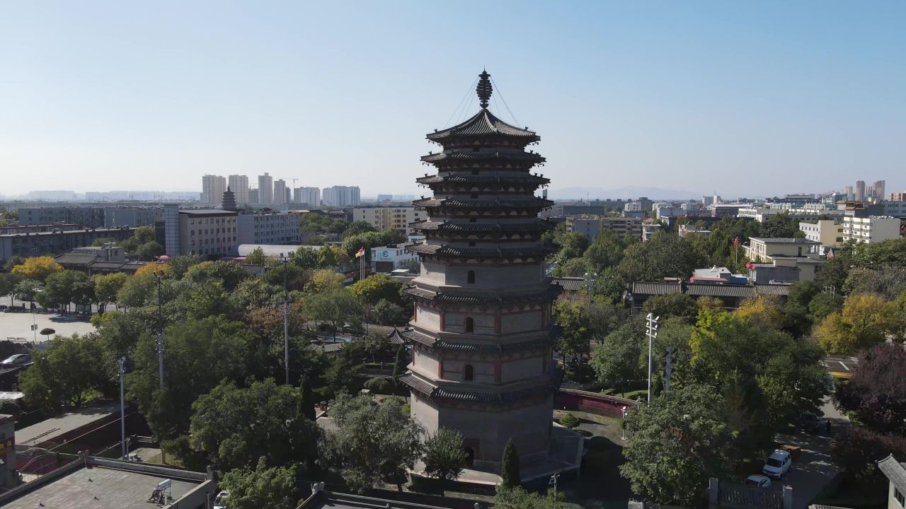 历史文化古塔正定古城航拍 