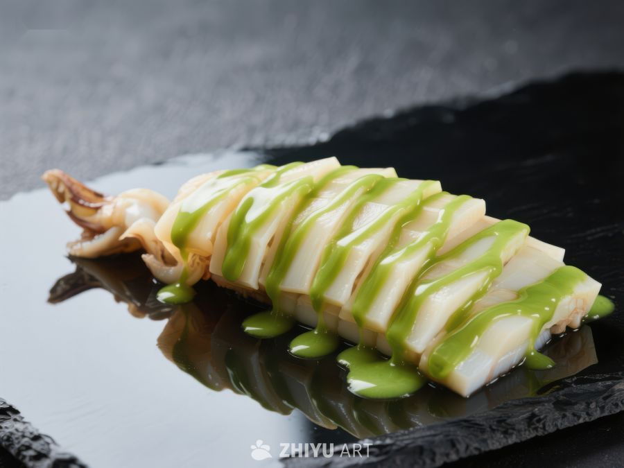 墨鱼切片配绿色酱汁 1033