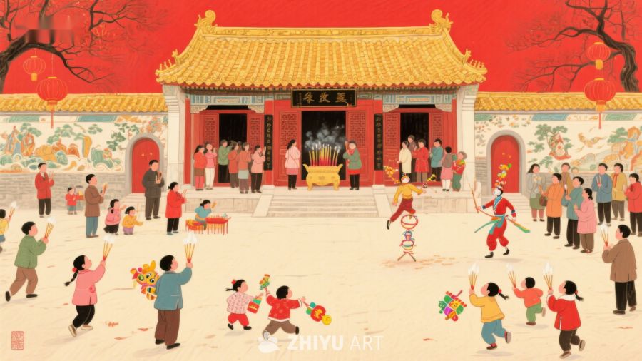 庙会欢庆，新春热闹场景 665