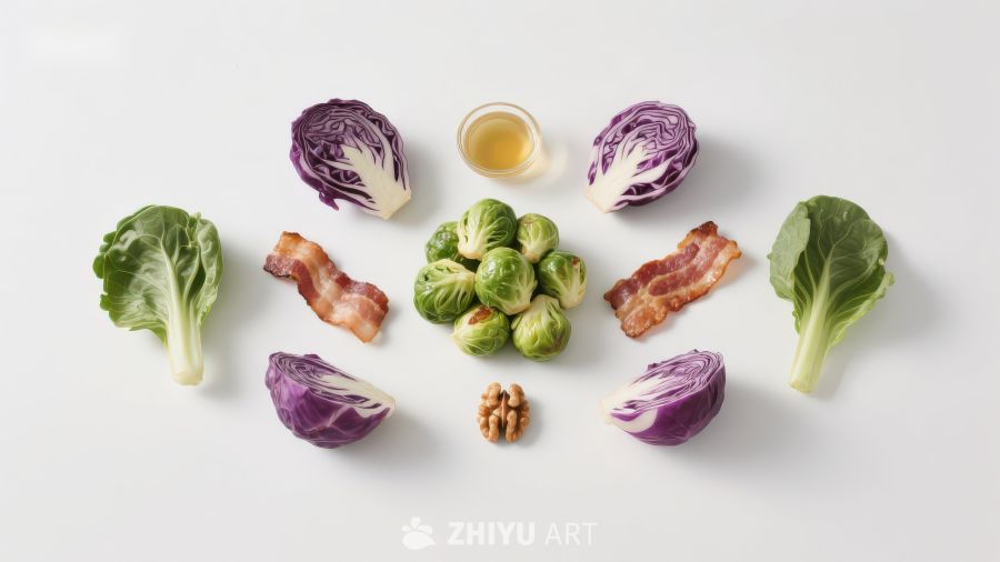 多种蔬菜与培根食材摆拍