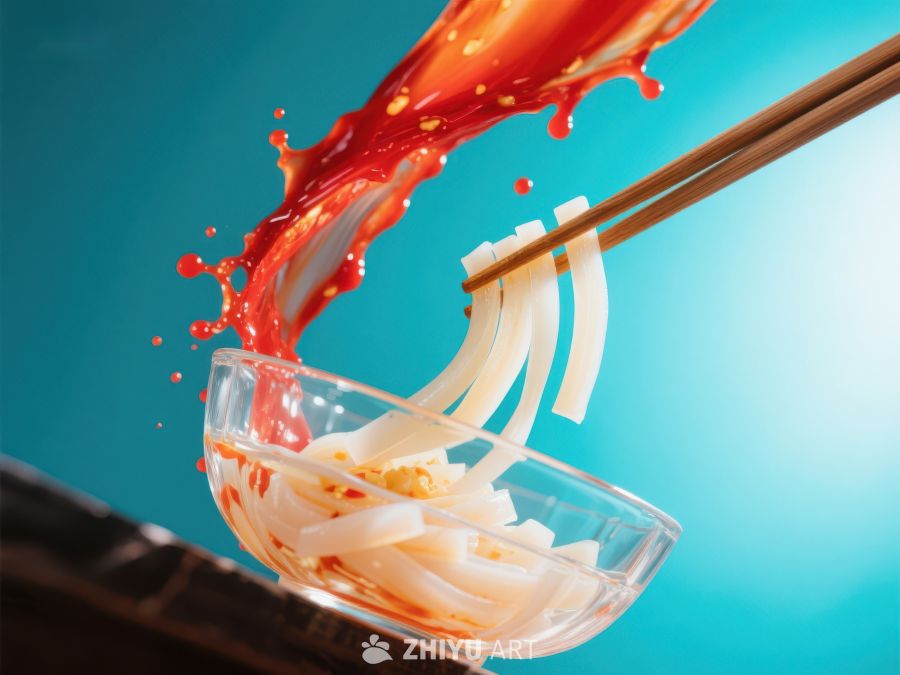 热汤浇灌面条，筷子夹起瞬间 1309