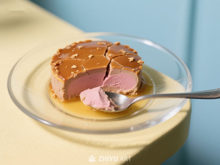 粉色慕斯蛋糕配焦糖酱