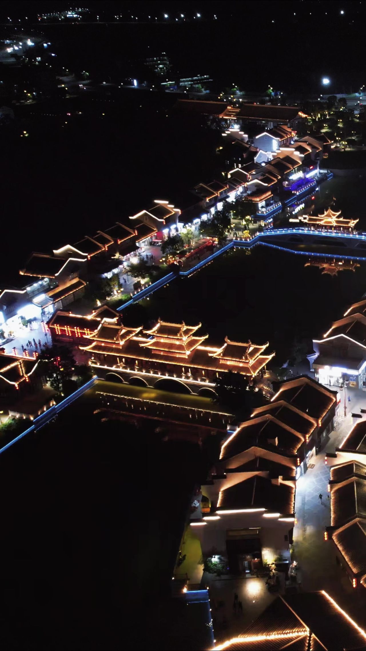 广西太平府太平古城夜景竖屏航拍 