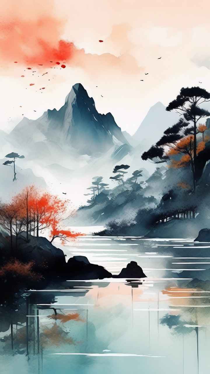 国风山水画背景插画 74