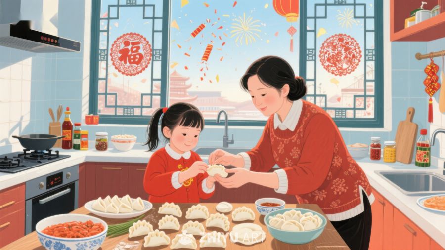 祖孙厨房包饺子，温馨节日氛围 1270