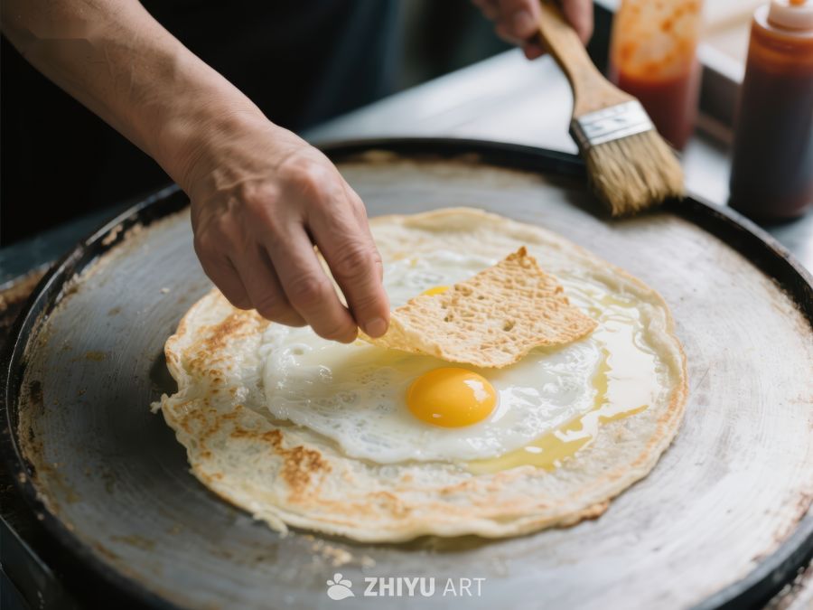 煎锅上的蛋与薄饼 388