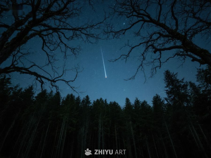 夜空流星划过森林树梢 273