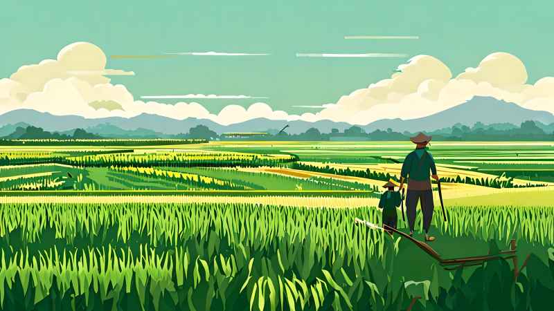 稻田和农作物中的农民绿色范例风格插画 30