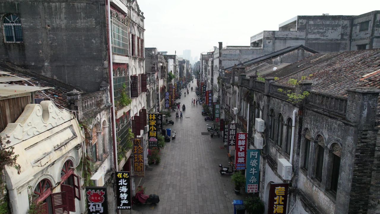 广西北海城市风光大海海洋渔船航拍 