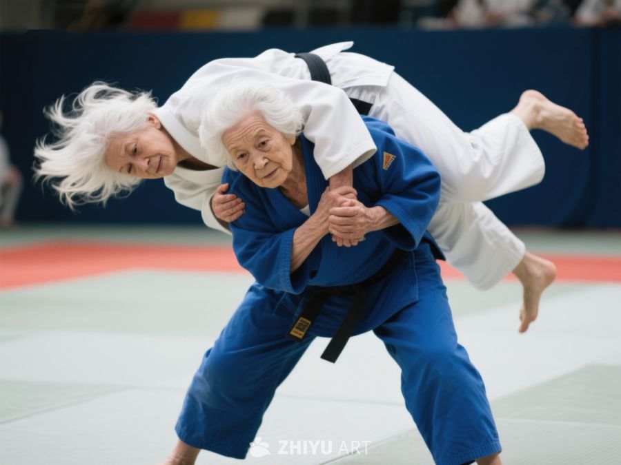 两位老人进行柔道比赛 634