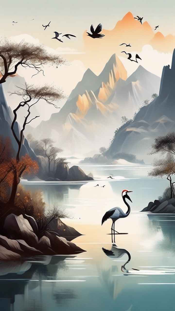 国风鹤山水风景插画 11