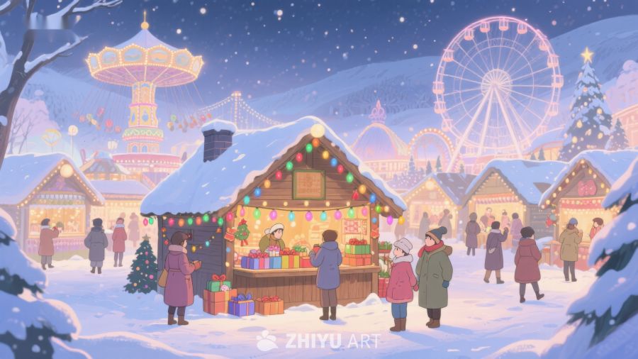 冬日雪景中的圣诞集市 26
