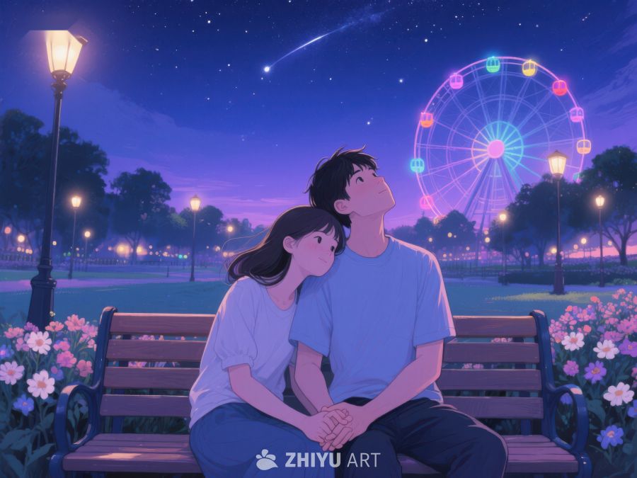 夜空下的情侣与摩天轮 1032