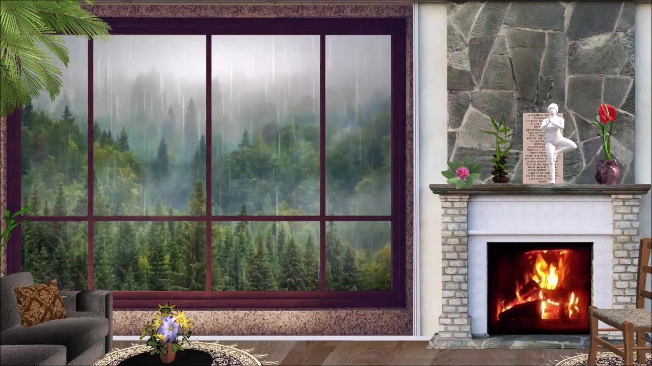 房间展望壁炉雨雷暴森林壁炉的房间客厅窗口家内政舒适装潢