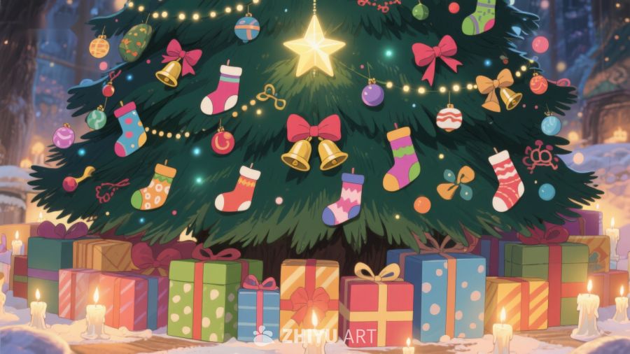圣诞树下的礼物与装饰 208