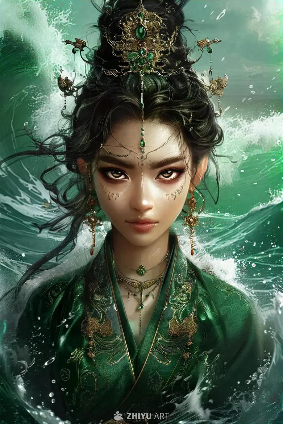 一位女性角色，具有锐利的眼神和精致的面部轮廓，身穿
