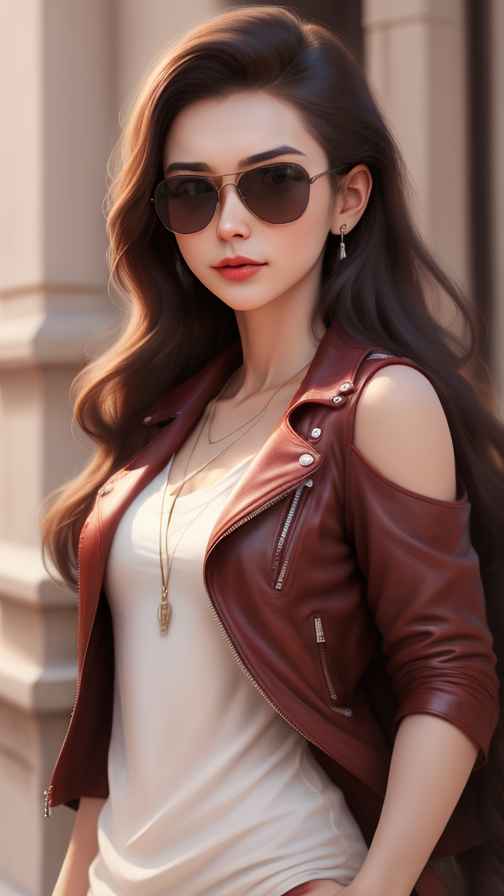 红色皮衣大美女
