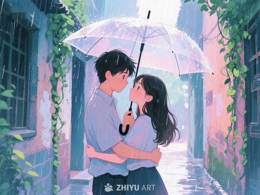 雨中伞下情侣相拥 1188
