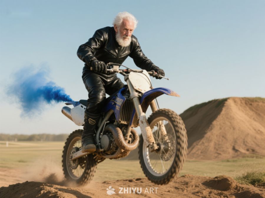 老人驾驶越野摩托车穿越沙地 417