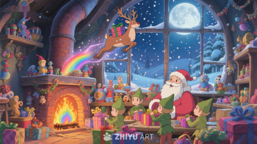 圣诞老人与精灵们在工作坊中忙碌 197