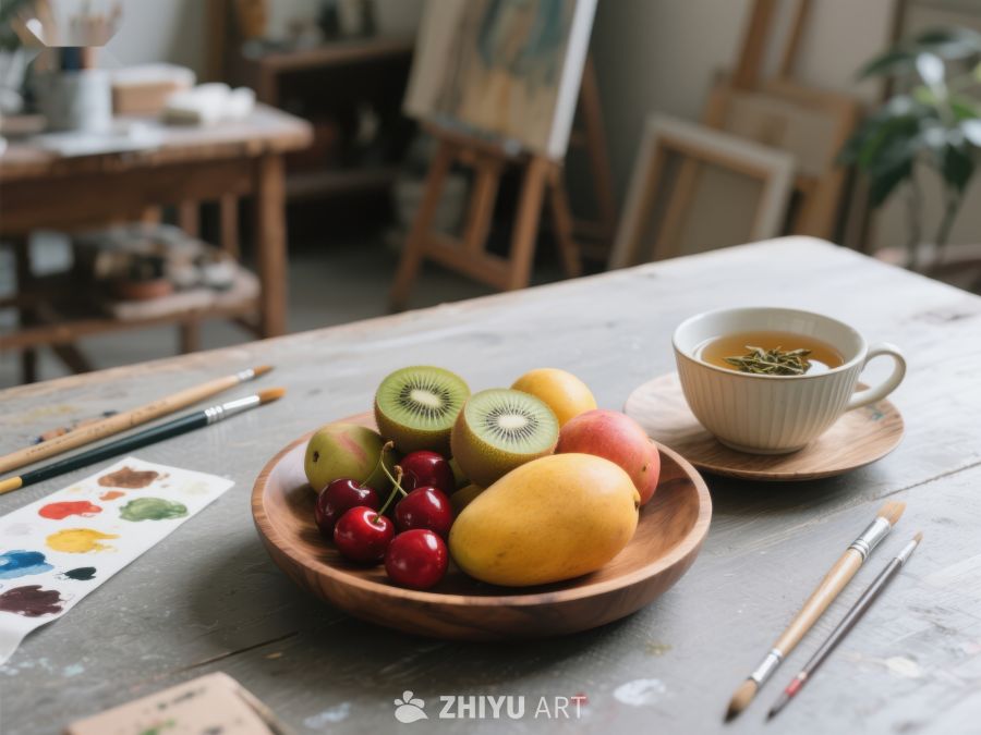 艺术工作室中的水果与茶 744
