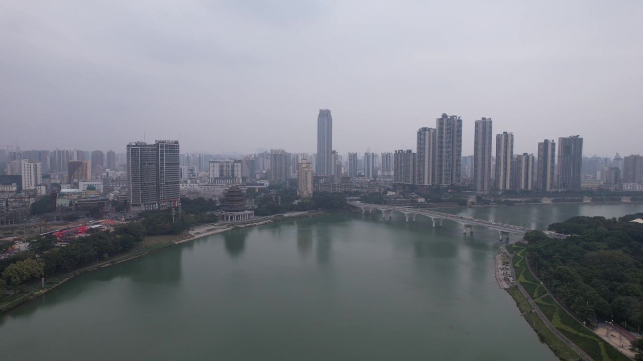  广西南宁邕江风光桥梁航拍 
