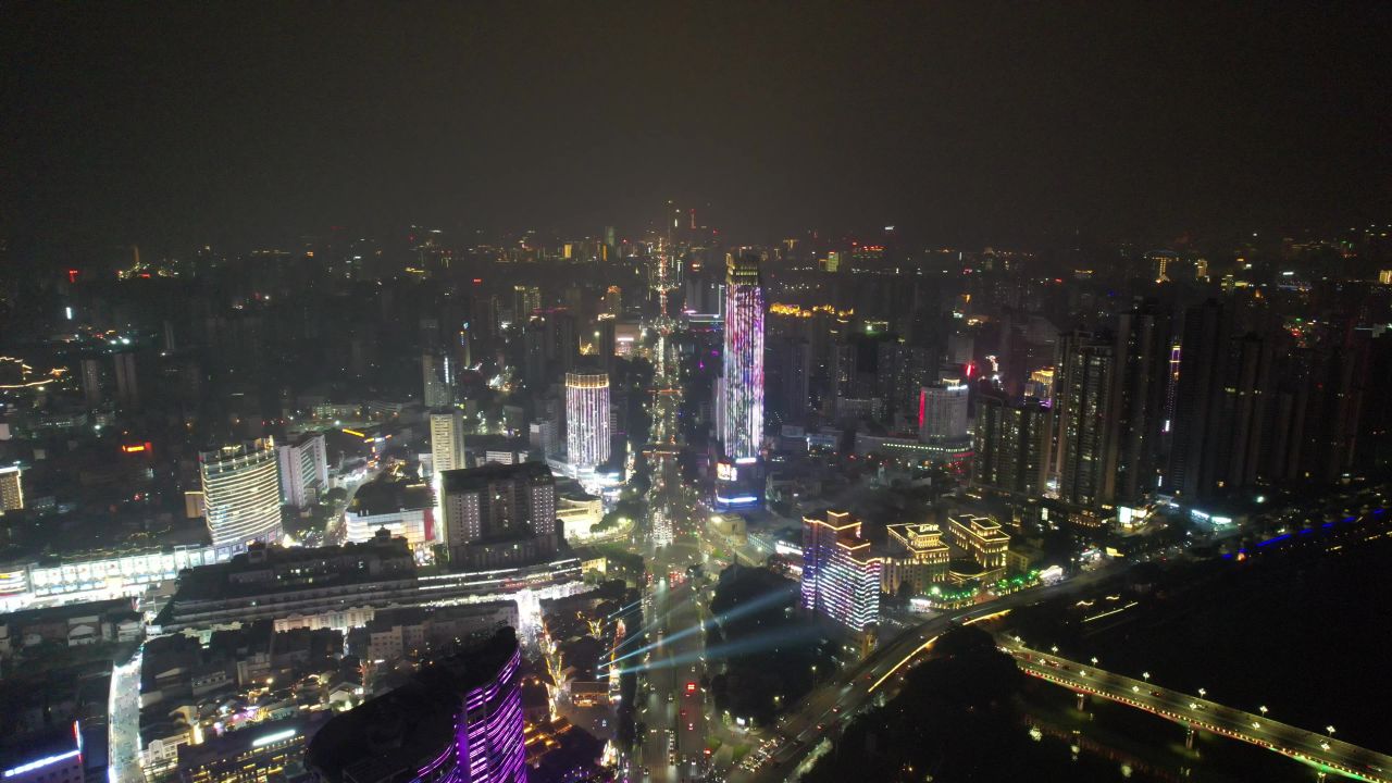 广西南宁城市夜景灯光民族大道