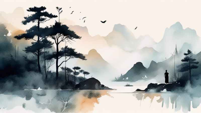 国潮山水画插画背景 59