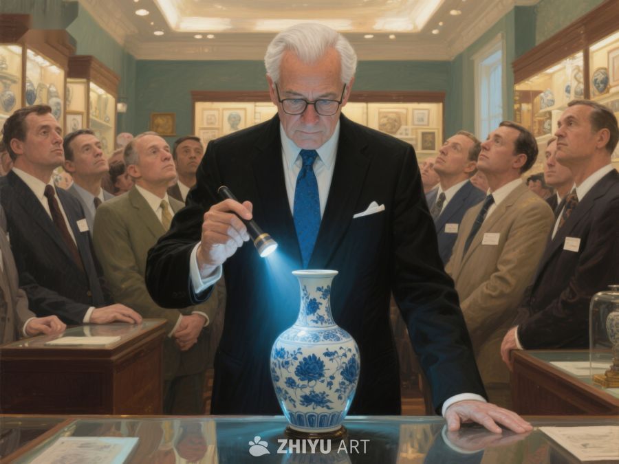 专家用灯检查古董花瓶 545