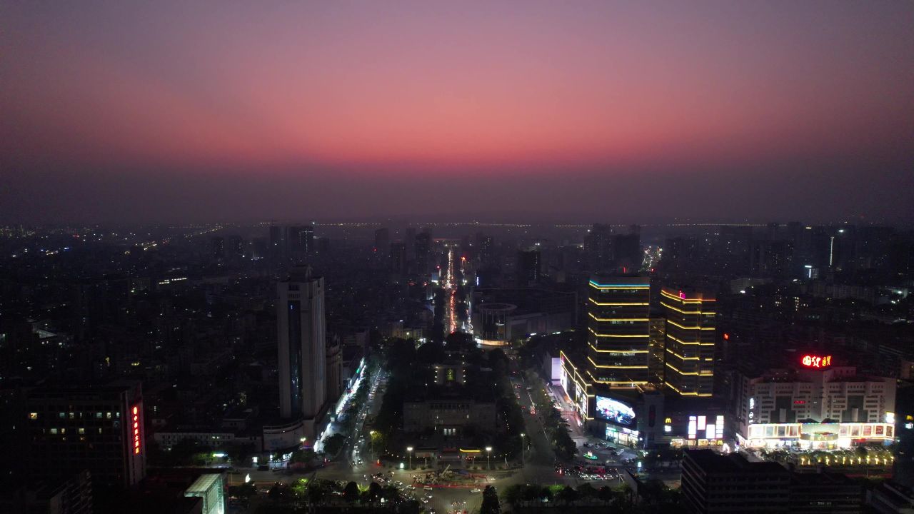 广东湛江晚霞日落夜幕降临航拍