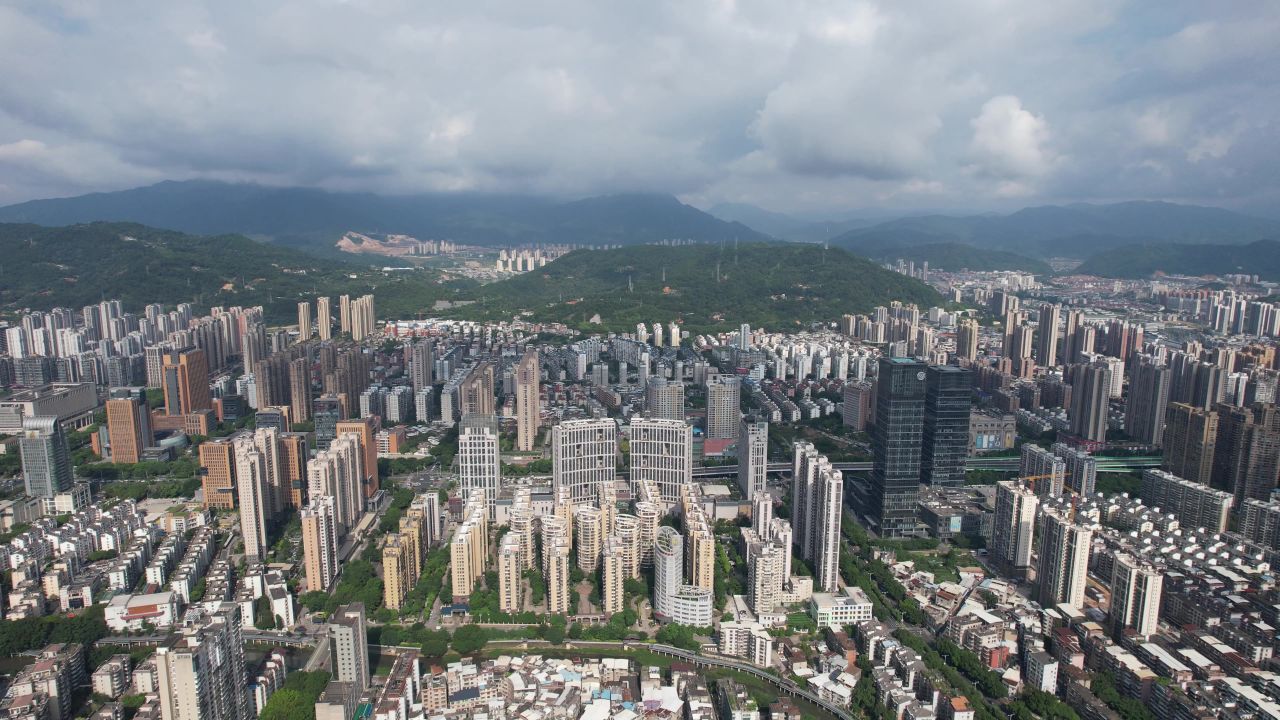 福建龙岩城市风光航拍 