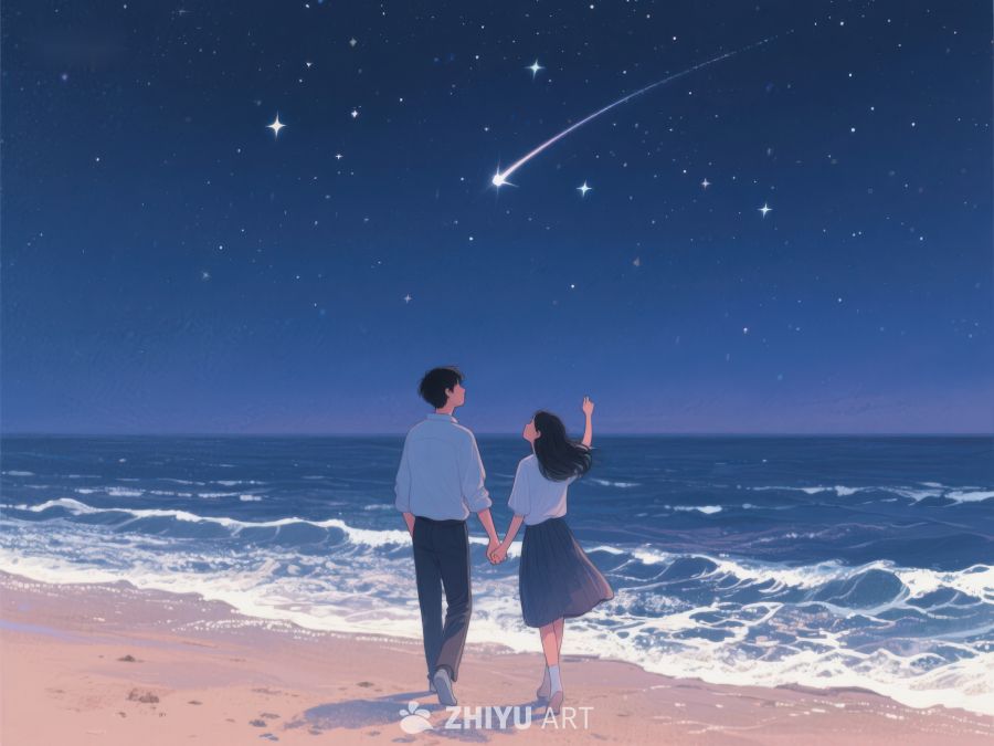 海边夜空下的情侣 254