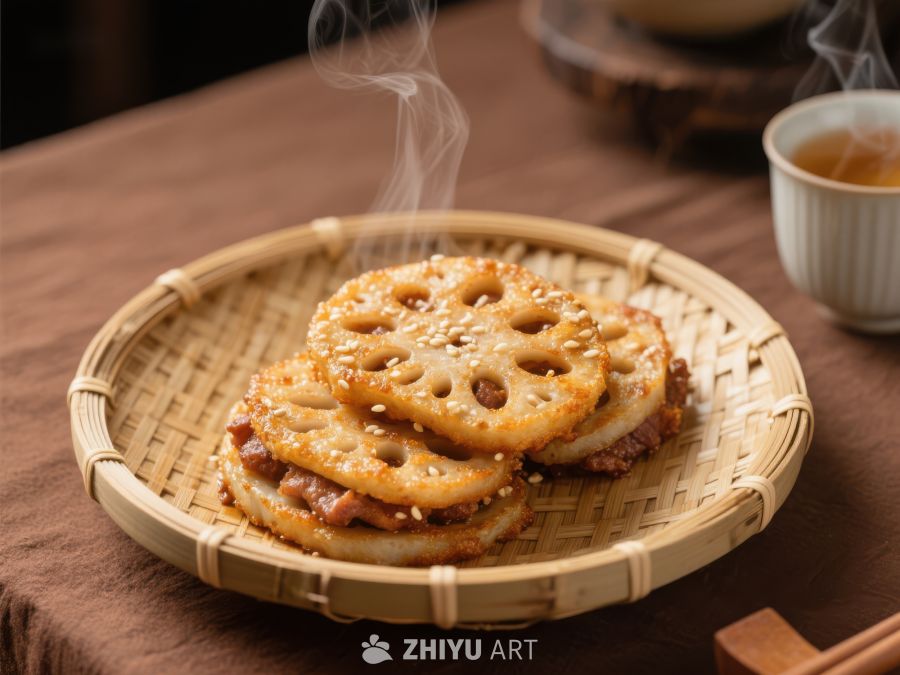 热腾腾的莲藕饼，搭配茶香四溢 824