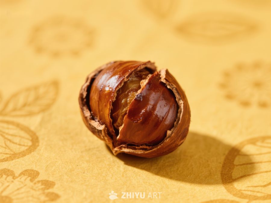 烤栗子特写，壳裂露出果肉 568