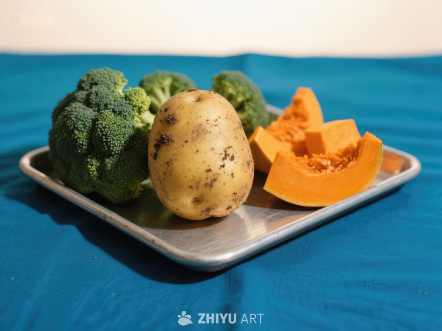 盘中的土豆、西兰花和南瓜 249