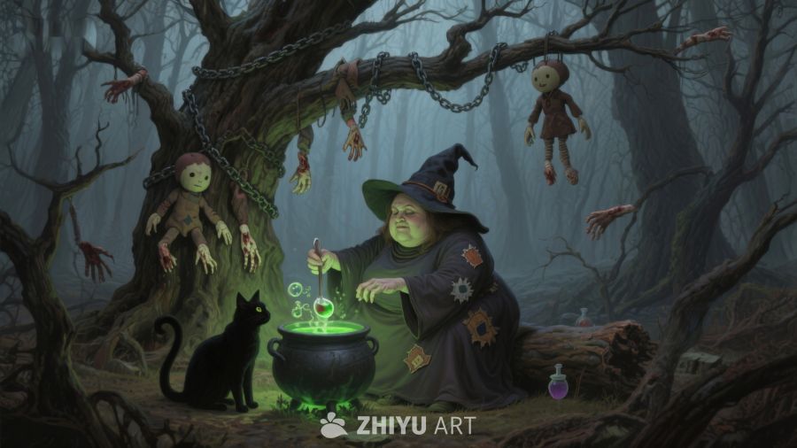 森林中的女巫与魔法药水