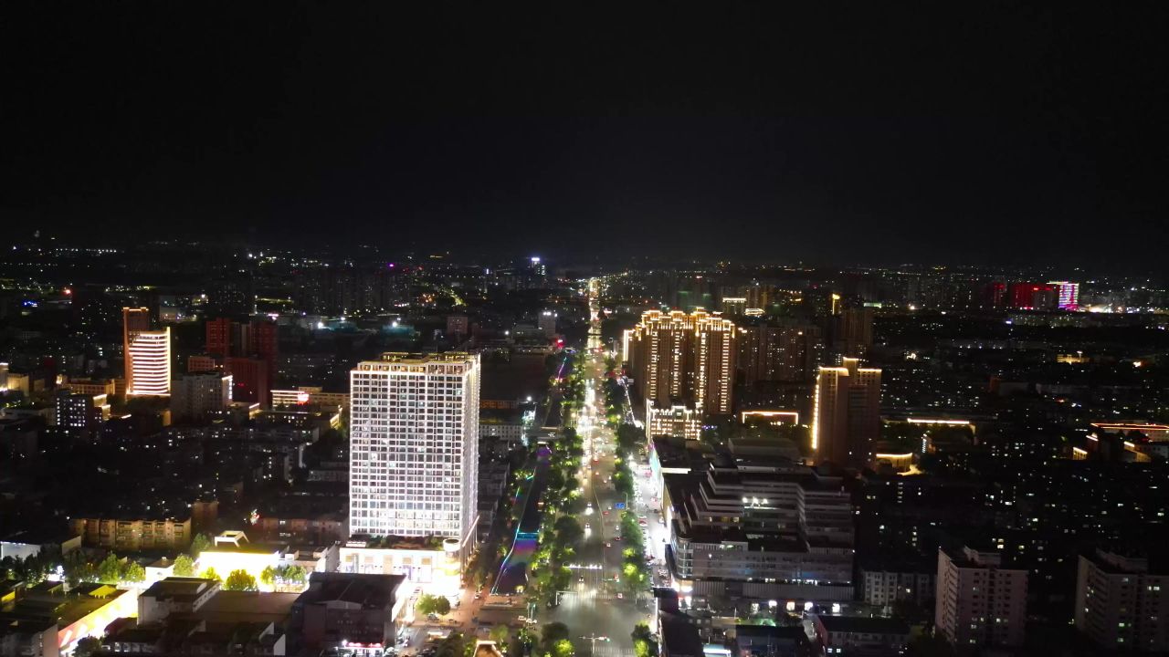  航拍淄博城市夜景