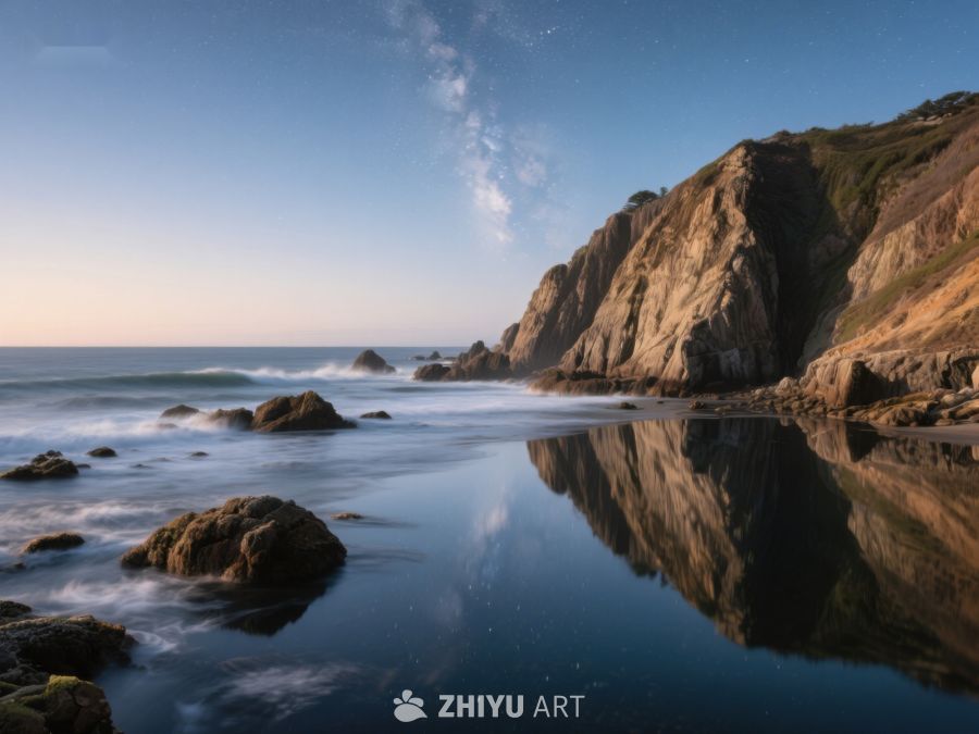 海岸岩石与星空倒影 21