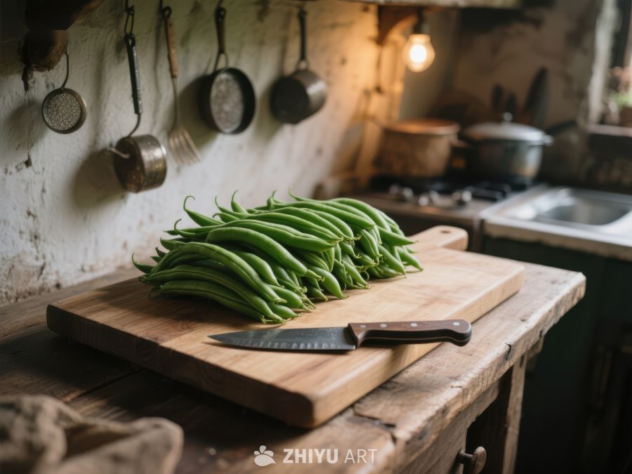 厨房案板上的新鲜四季豆 58