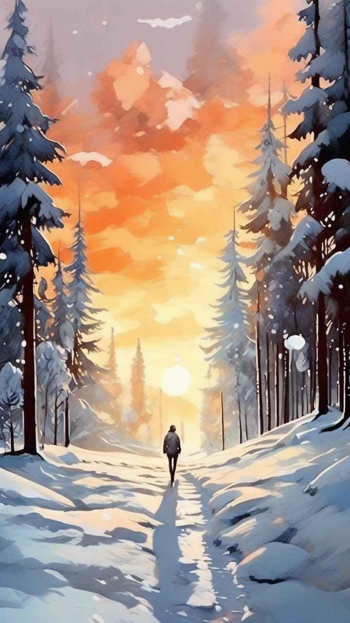 冬季背景图插画雪山雪景 86