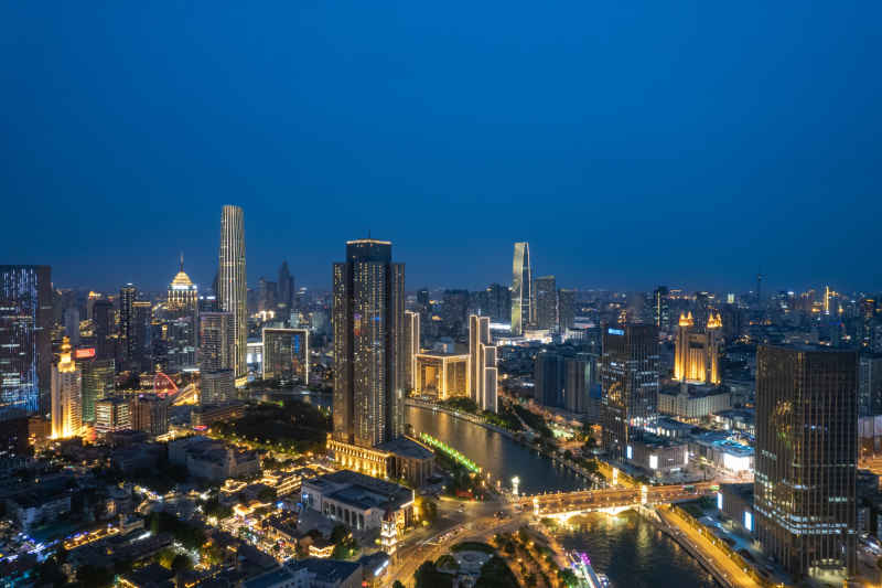 航拍天津夜景