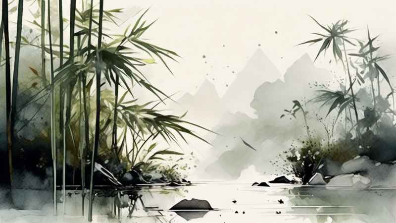 绿竹水墨插画背景图 34