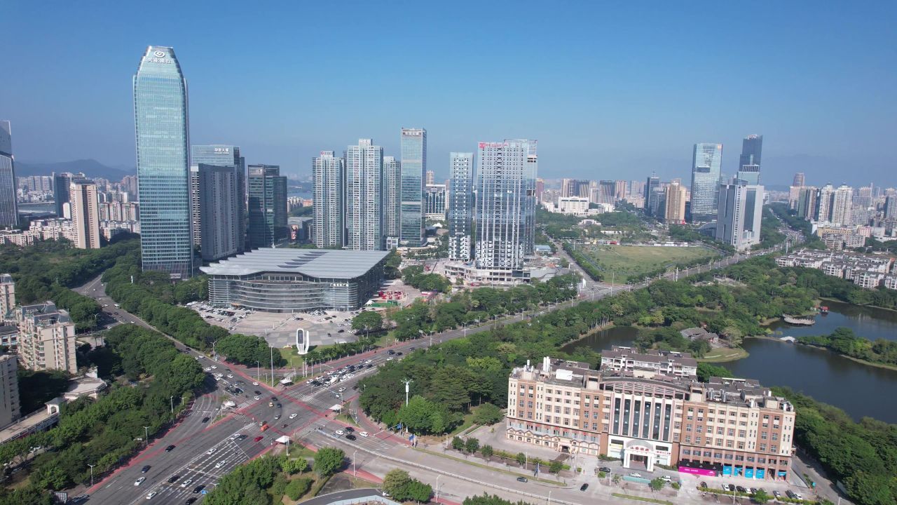 广东惠州城市风光地标建筑航拍 